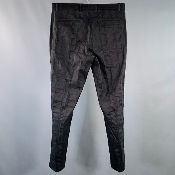 JOHN VARVATOS Size 32 Black Stripe Ramie Blend Flat Front Dress Pants - Picture 3 of 8